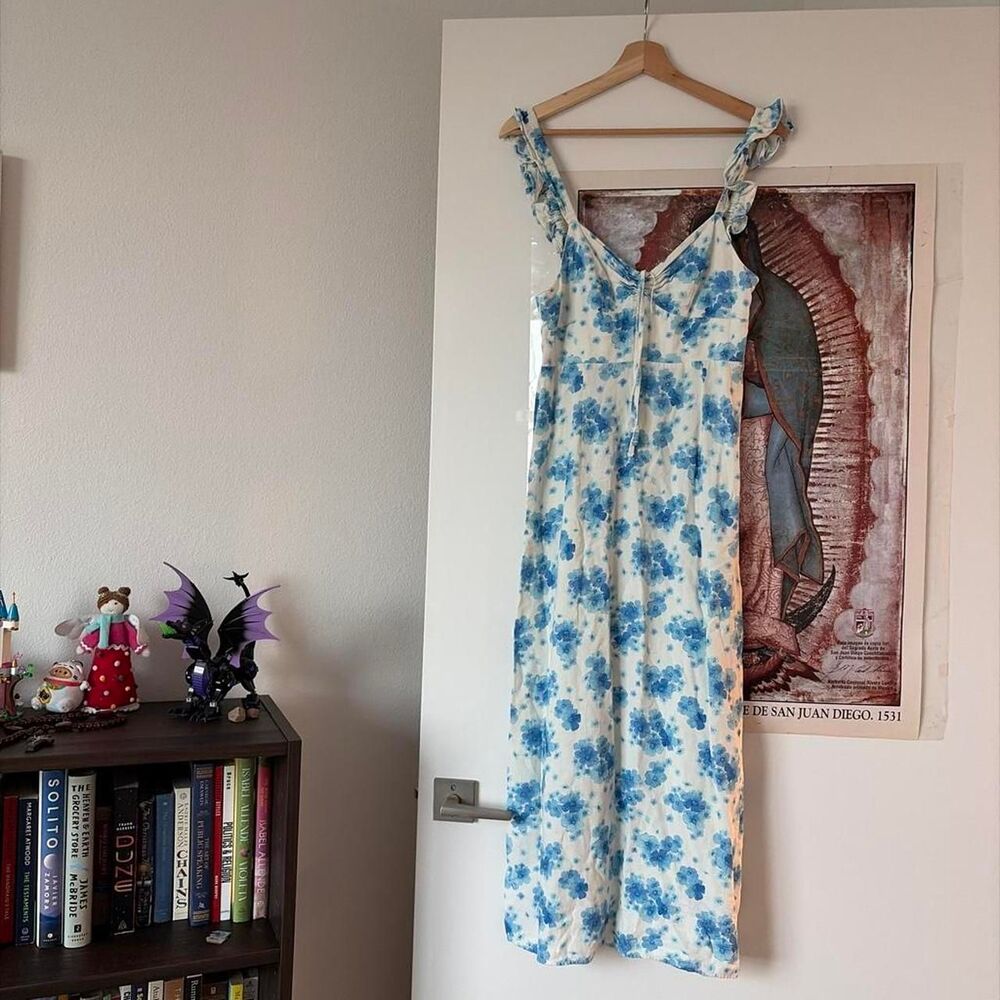 RIXO Blue Floral Midi Dress Size Small MSRP $400